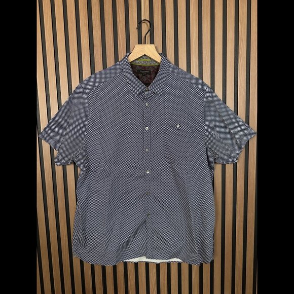 Ted Baker Shirt 7 / US XXL Men Blue Short Sleeve Pocket Button Abraham Geometric - Picture 1 of 7